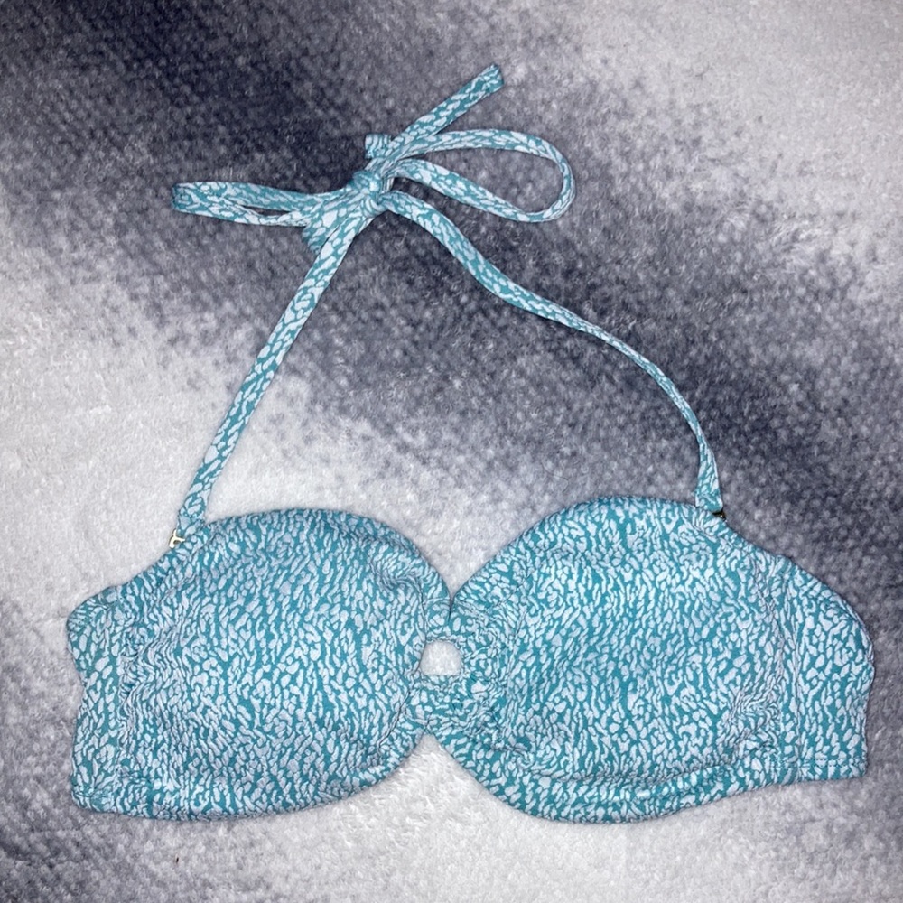 Time and Tru 2 Piece Bikini Bathing Suit Turquoise and White L 12-14 - Picture 5 of 7